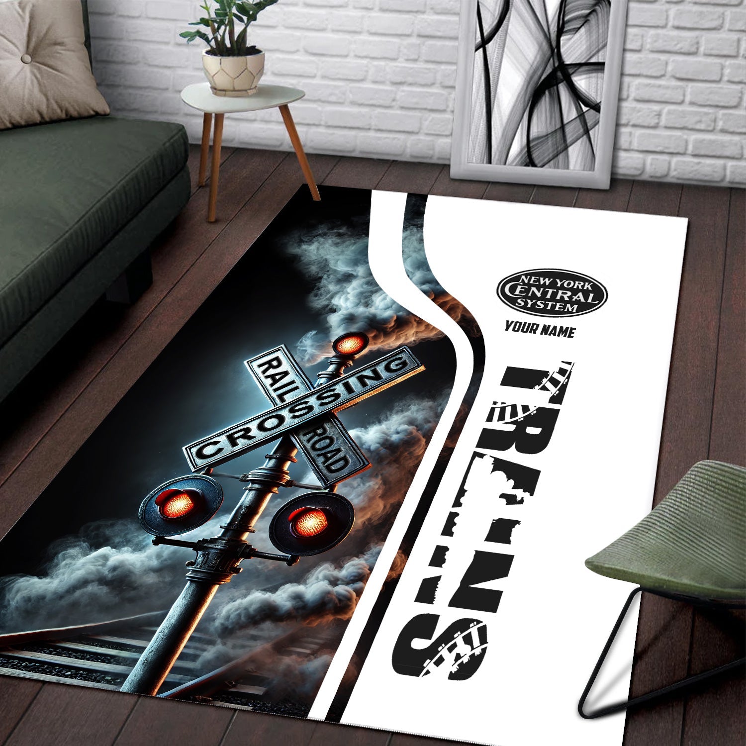 Railspirit Personalized New York Central Railroad Area Rug Railroad Crossing Sign Rug All Over Print