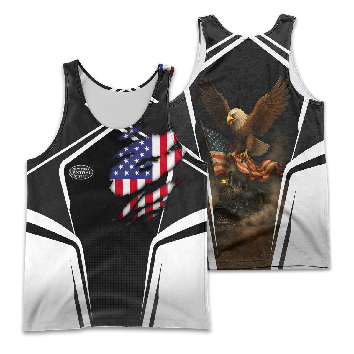Railspirit Personalized New York Central Railroad Men Tank Top American Eagle Vintage Train Shirt