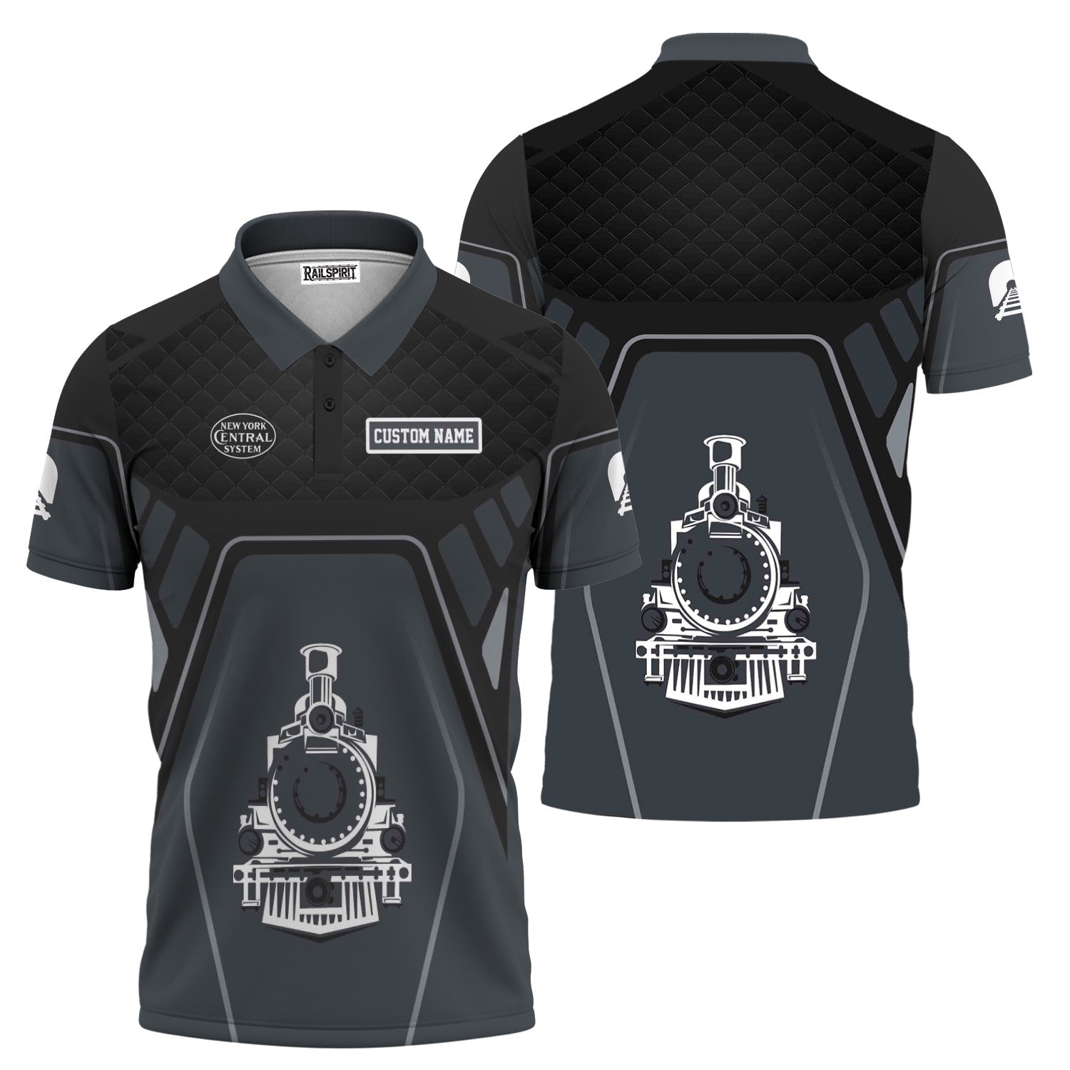 Railspirit Personalized New York Central Railroad Polo Shirt Steam Locomotive Engine Graphic Train Shirt All Over Print