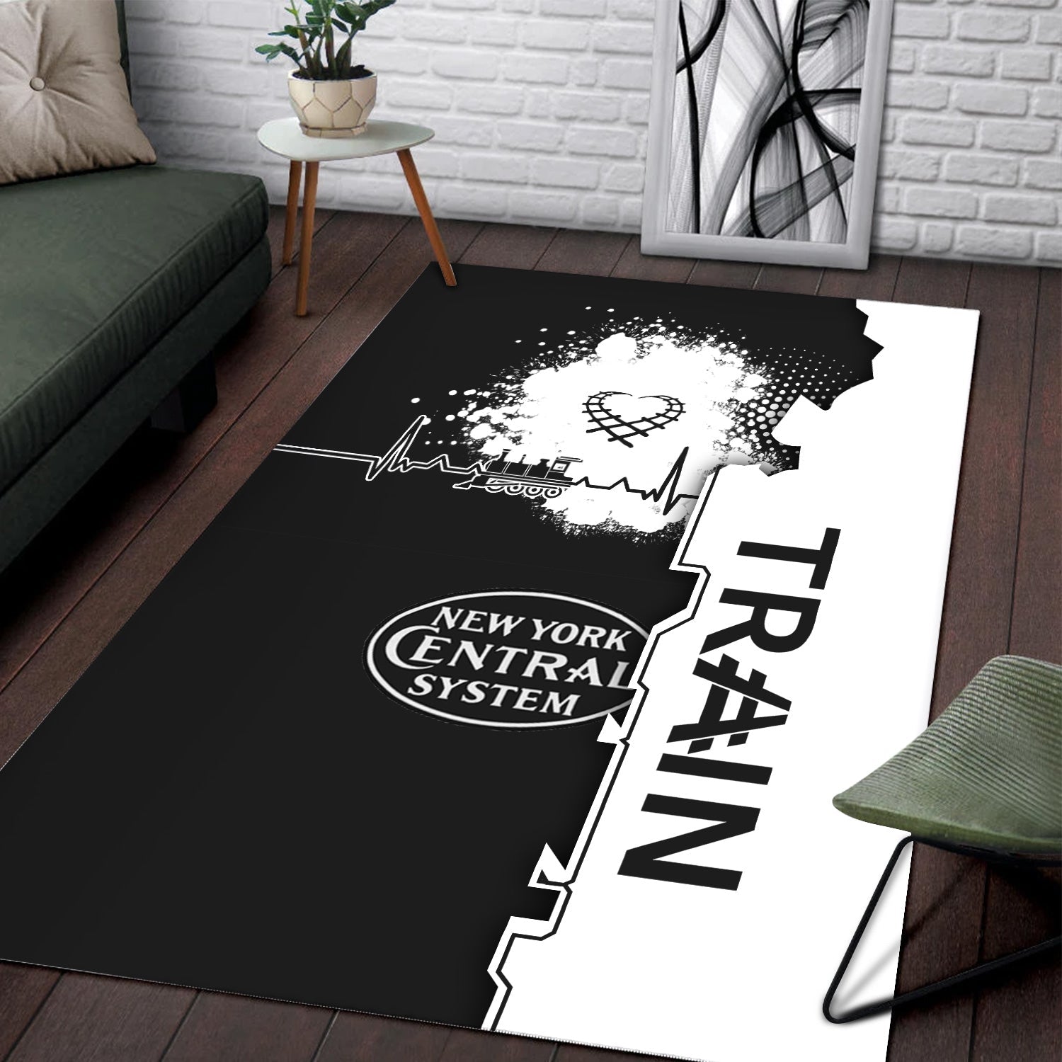 Railspirit New York Central Railroad Area Rug Engine Heartbeat and Track Love Style Rug Gift Idea For Train Lovers