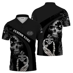 Railspirit Personalized New York Central Railroad Polo Shirt Flame Skull Design Train Shirt for Locomotive Fans