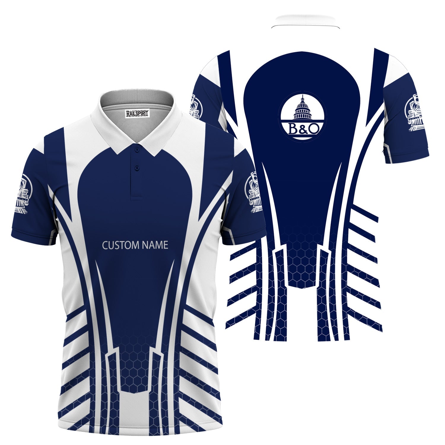 Railspirit Personalized Baltimore and Ohio Railroad Polo Shirt Striped Railroad Style B&O Train Shirt All Over Print