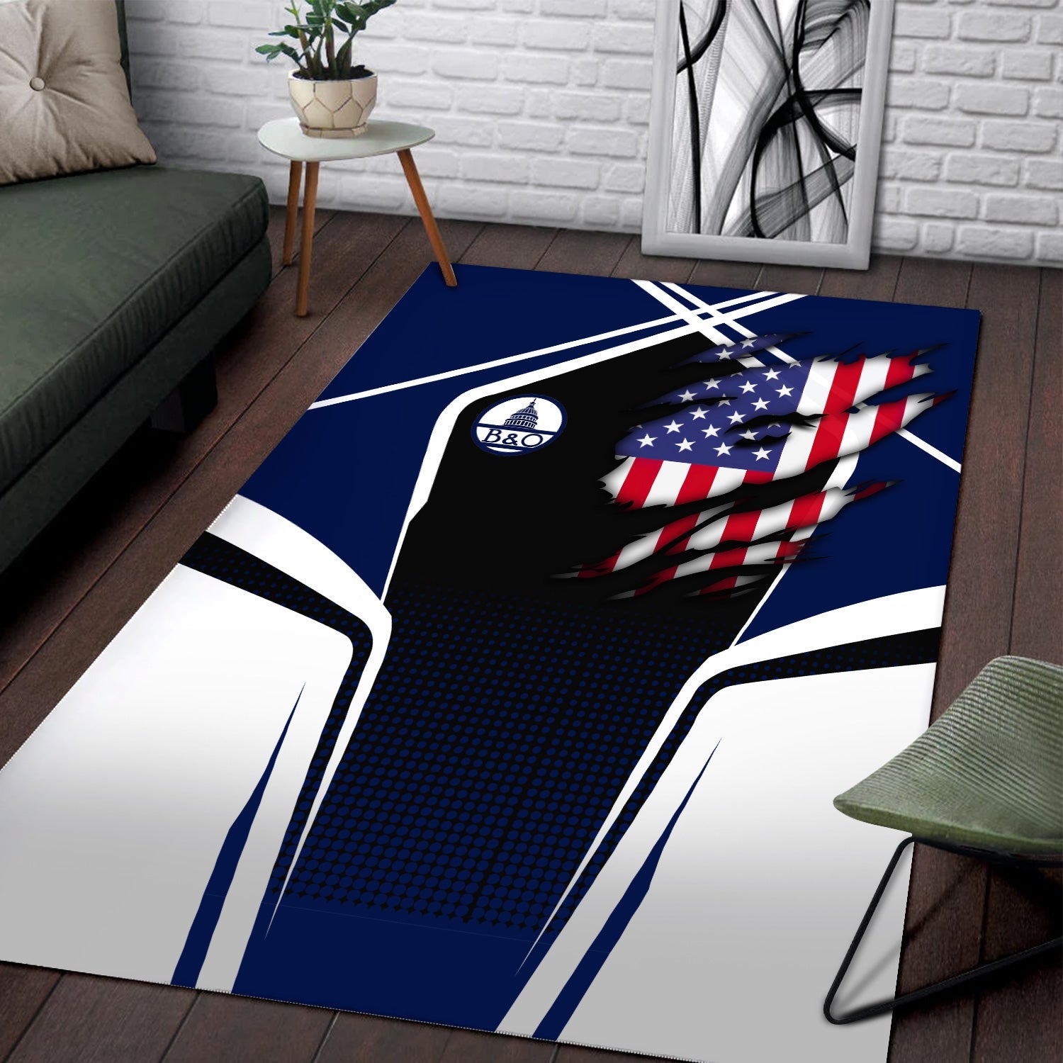 Railspirit Personalized Baltimore and Ohio Railroad Area Rug American Eagle Vintage Train B&O Rug