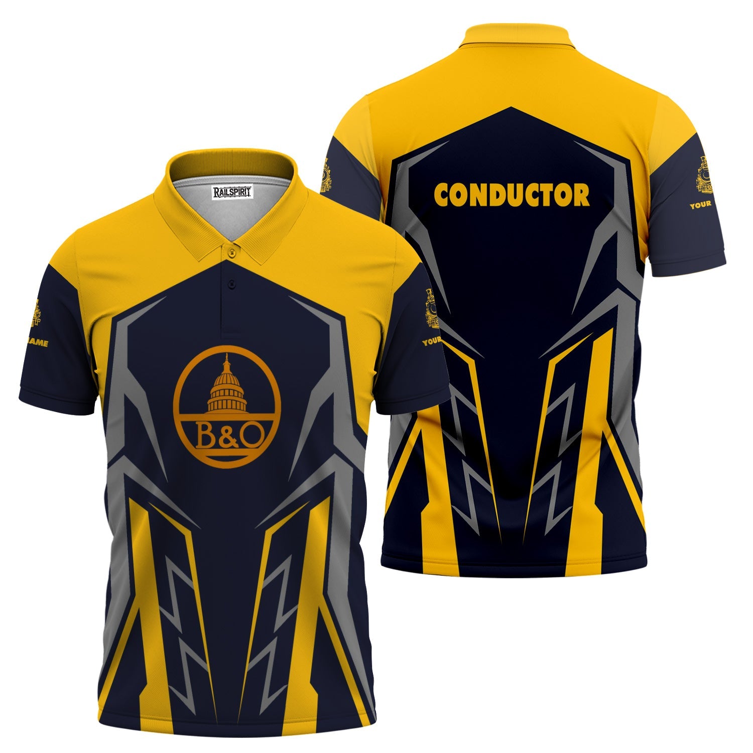 Railspirit Personalized Baltimore and Ohio Railroad Polo Shirt Futuristic Design with Custom Job B&O Train Shirt