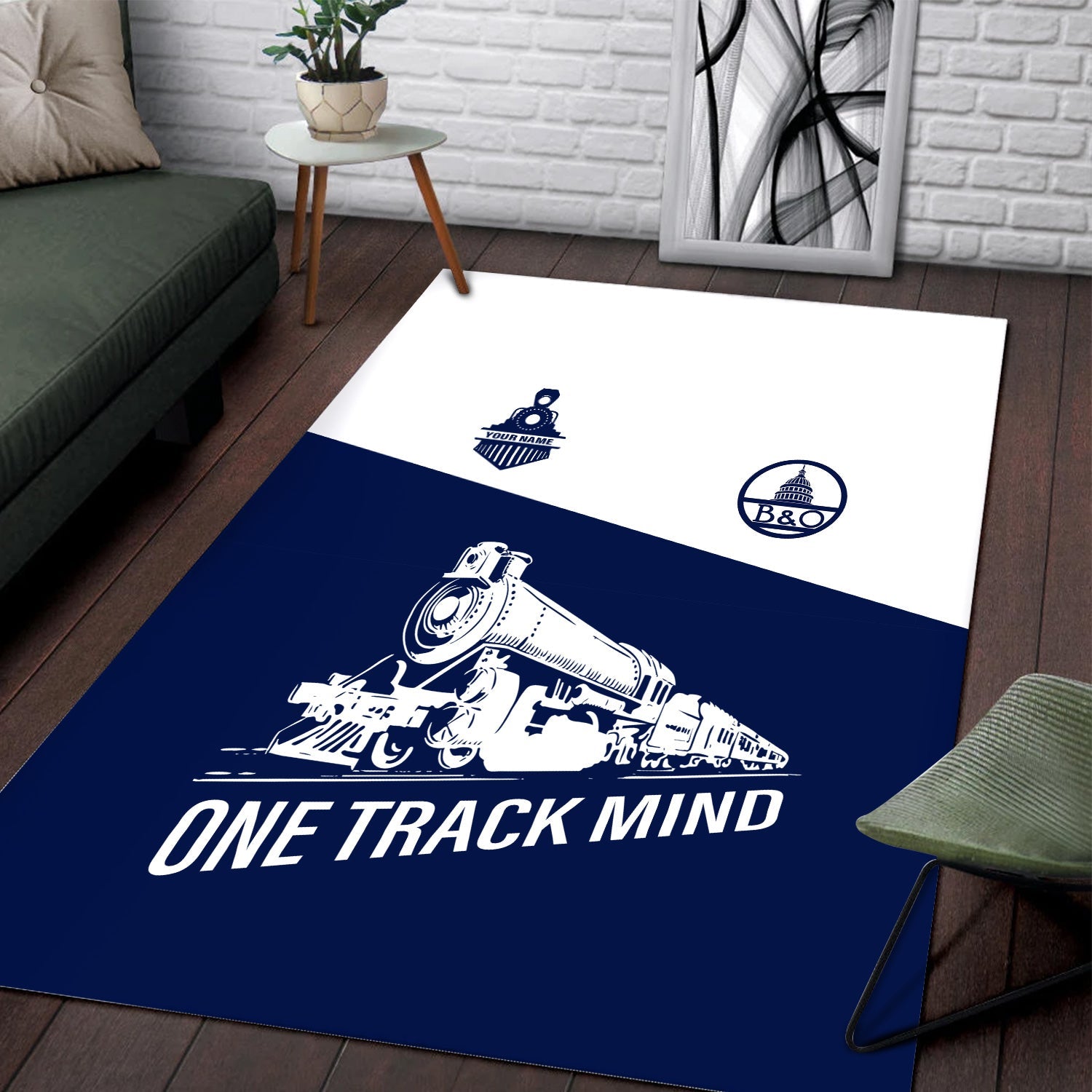 Railspirit Personalized Baltimore and Ohio Railroad Area Rug One Track Mind B&O Train Rug Gift Idea For Train Lover