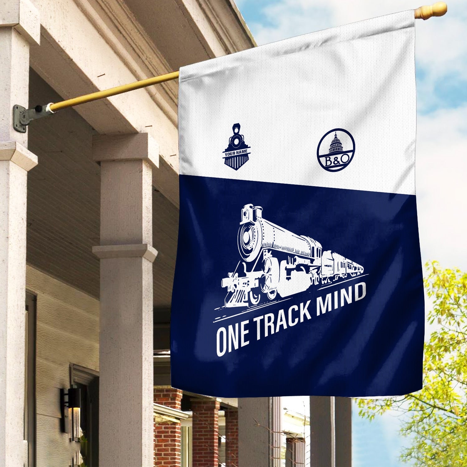 Railspirit Personalized Baltimore and Ohio Railroad Garden Flag One Track Mind B&O Flag Gift Idea For Train Lover