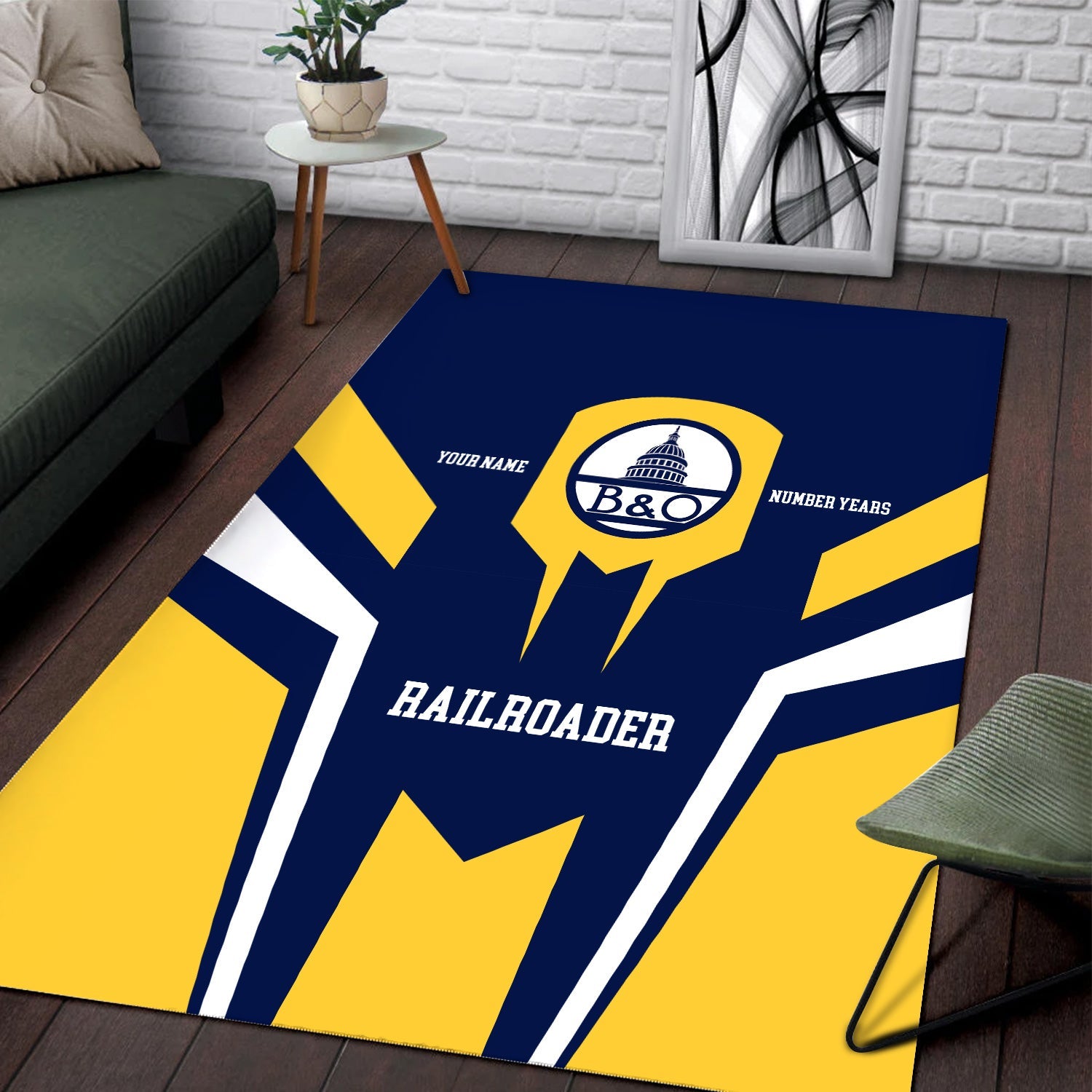 Railspirit Personalized Baltimore and Ohio Railroad Area Rug Custom Year Railroader B&O Rug Gift Idea For Train Lover