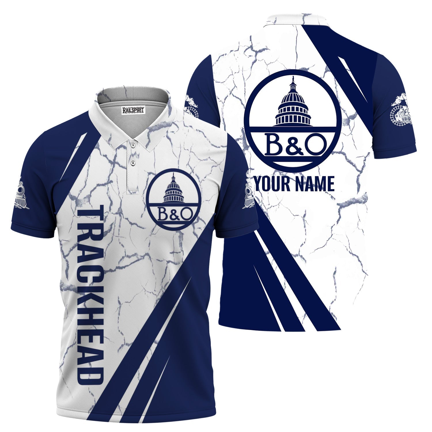 Railspirit Personalized Baltimore and Ohio Railroad Polo Shirt Crackle Texture Style B&O Train Shirt For Trackhead