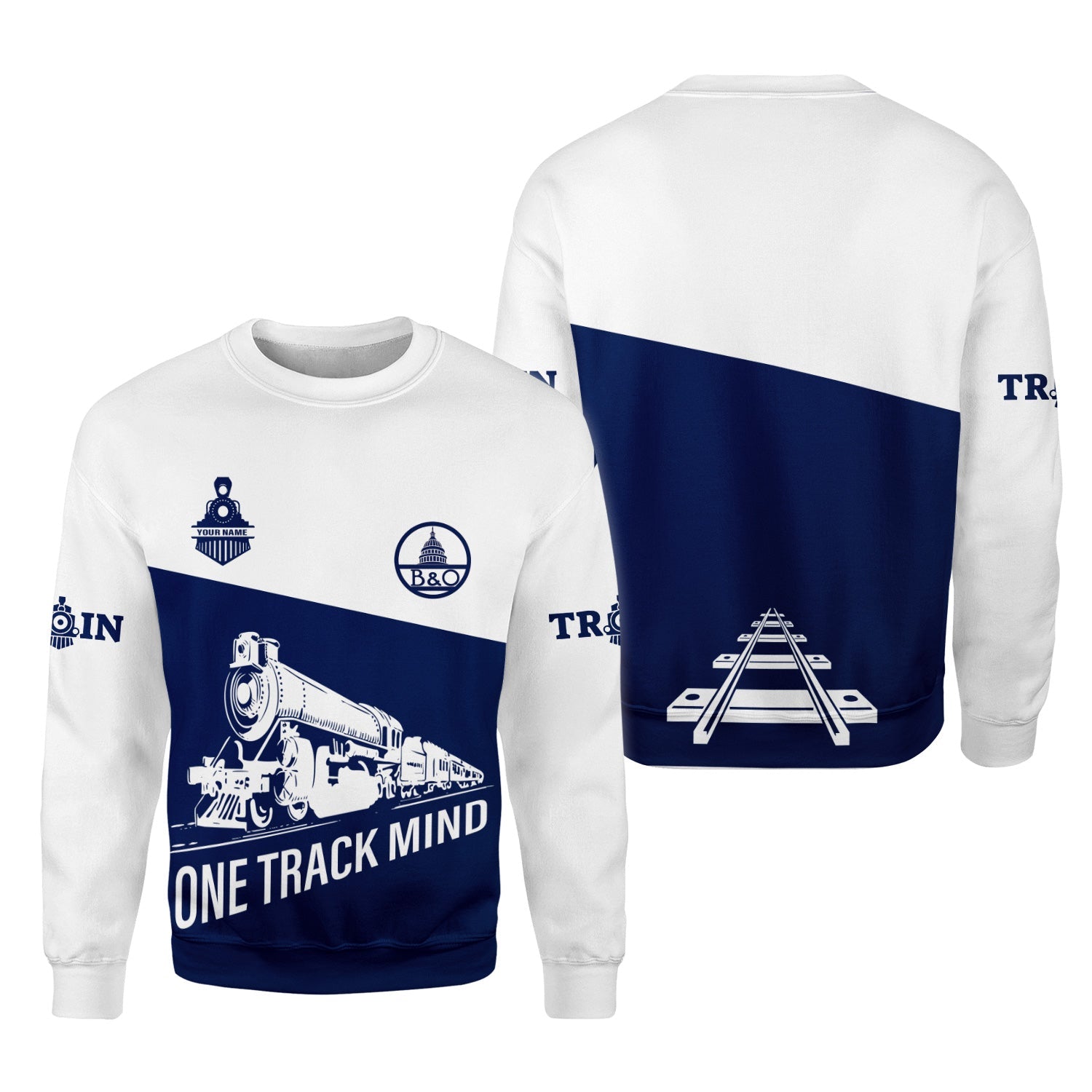 Railspirit Personalized Baltimore and Ohio Railroad Sweatshirt One Track Mind B&O Train Sweater Gift Idea For Train Lover