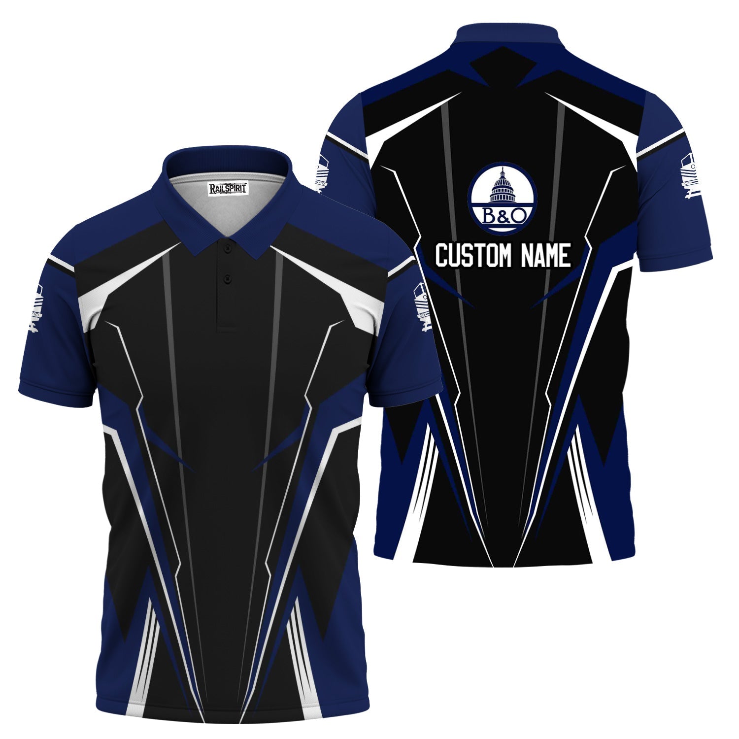 Railspirit Personalized Baltimore and Ohio Railroad Polo Shirt Lightning-Edge Design B&O Train Shirt For Railroad Lovers