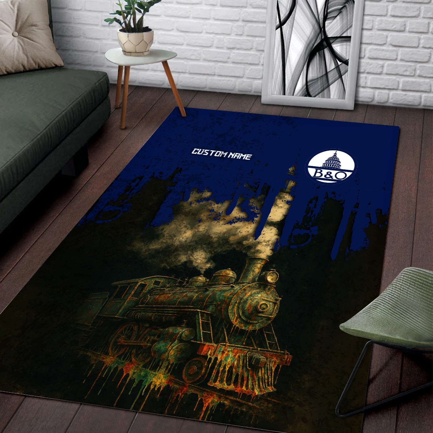Railspirit Personalized Baltimore and Ohio Railroad Area Rug Vintage Train Art Style B&O Rug For Locomotive Fans
