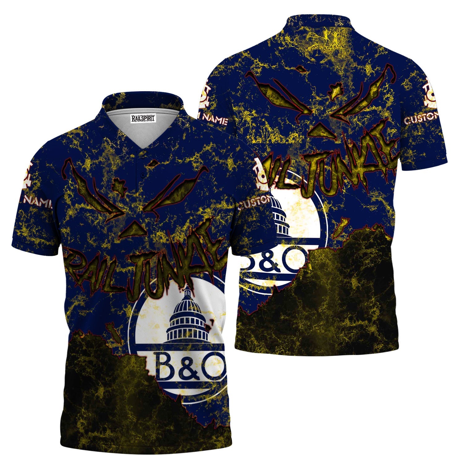 Railspirit Personalized Baltimore and Ohio Railroad Polo Shirt Torn Graphic Style B&O Train Shirt For Rail Junkie