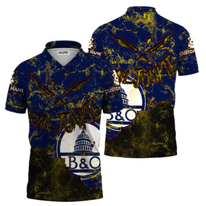 Railspirit Personalized Baltimore and Ohio Railroad Polo Shirt Torn Graphic Style B&O Train Shirt For Rail Junkie