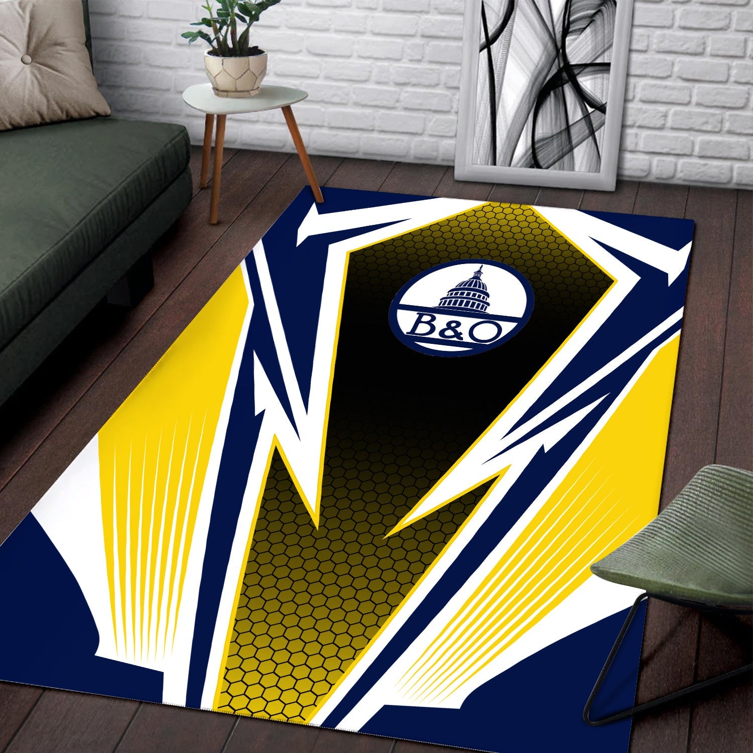 Railspirit Baltimore and Ohio Railroad Area Rug Lightning Graphic Style B&O Rug Gift Idea For Train Lover