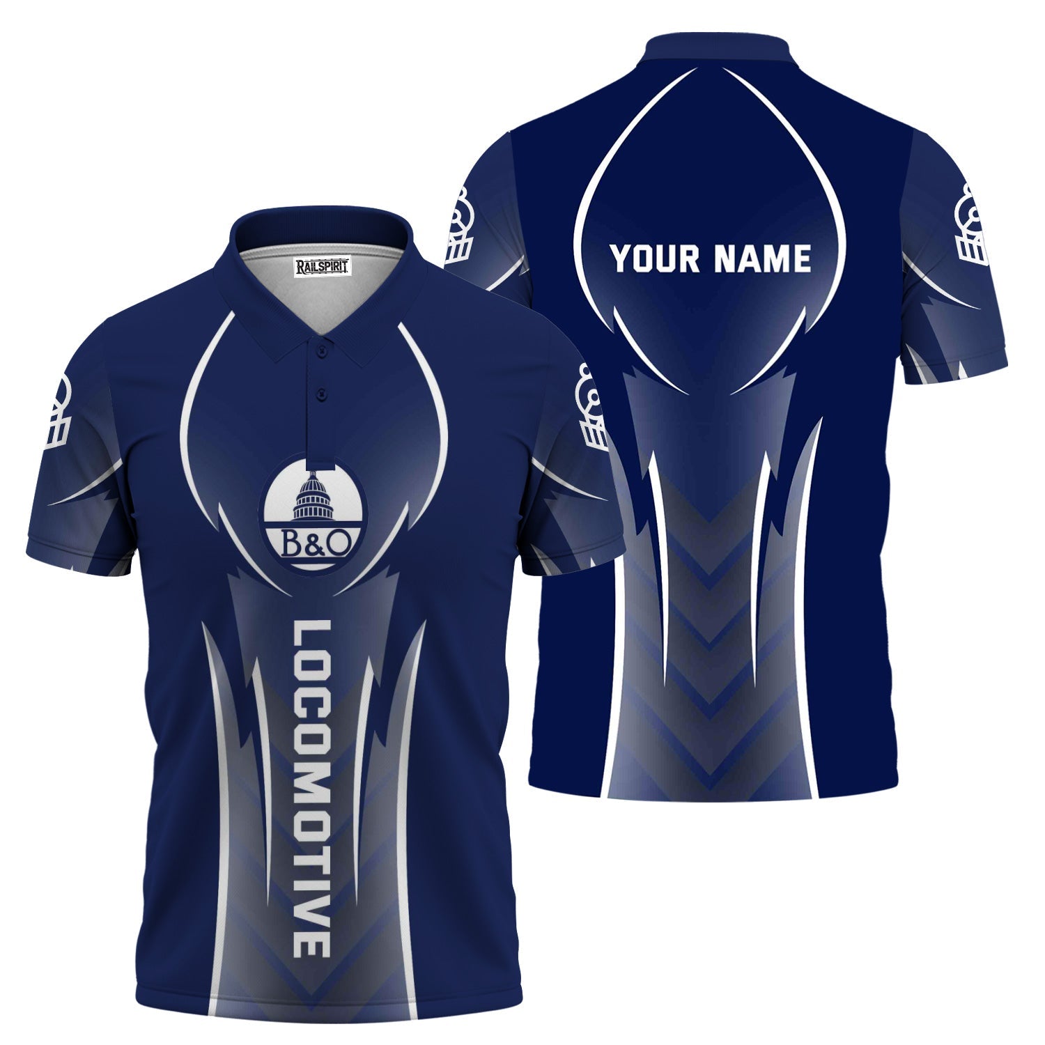 Railspirit Personalized Baltimore and Ohio Railroad Polo Shirt Striking Line Style B&O Train Shirt For Locomotive Lovers