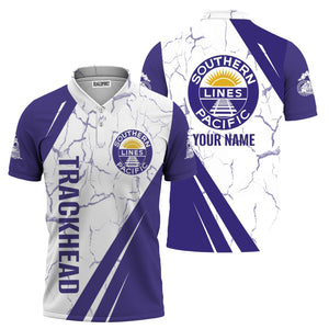 Railspirit Personalized Southern Pacific Railroad Polo Shirt Crackle Texture Style Train Shirt For Trackhead