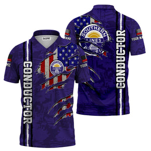 Railspirit Personalized Southern Pacific Railroad Polo Shirt USA Flag Claw Art with Custom Job Train Shirt