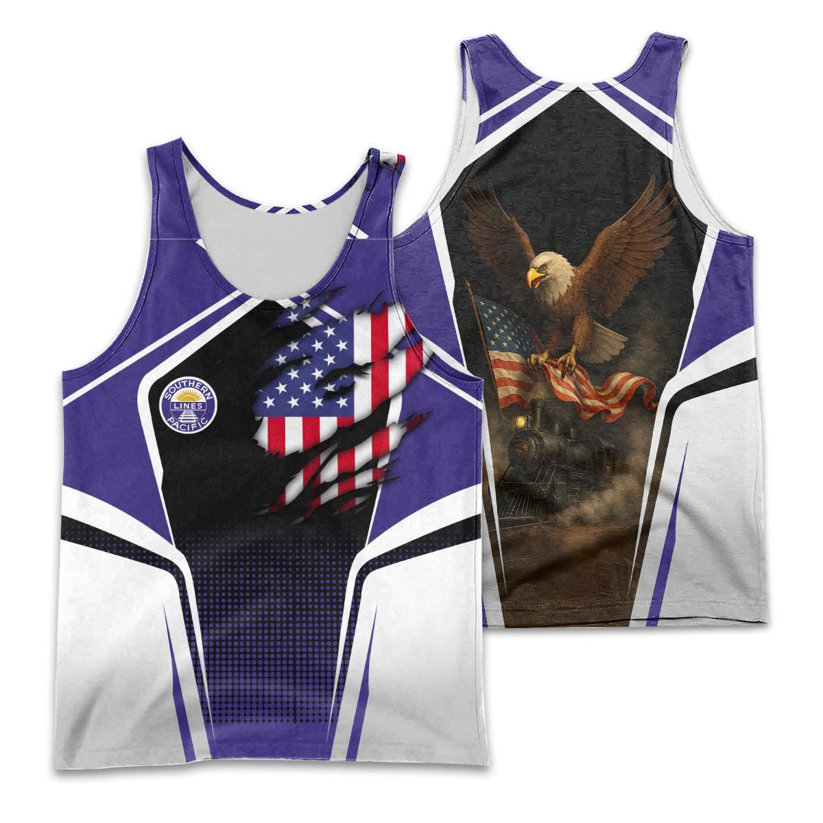 Railspirit Personalized Southern Pacific Railroad Men Tank Top American Eagle Vintage Train Shirt