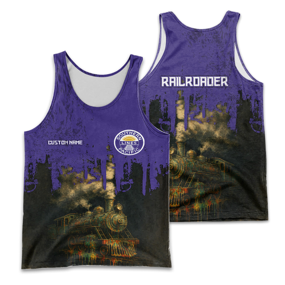 Railspirit Personalized Southern Pacific Railroad Men Tank Top Vintage Train Art Style Shirt For Locomotive Fans