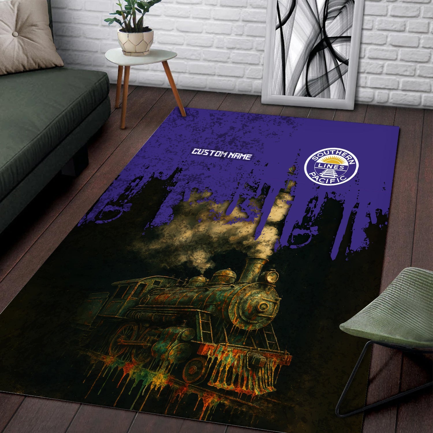 Railspirit Personalized Southern Pacific Railroad Area Rug Vintage Train Art Style Rug For Locomotive Fans