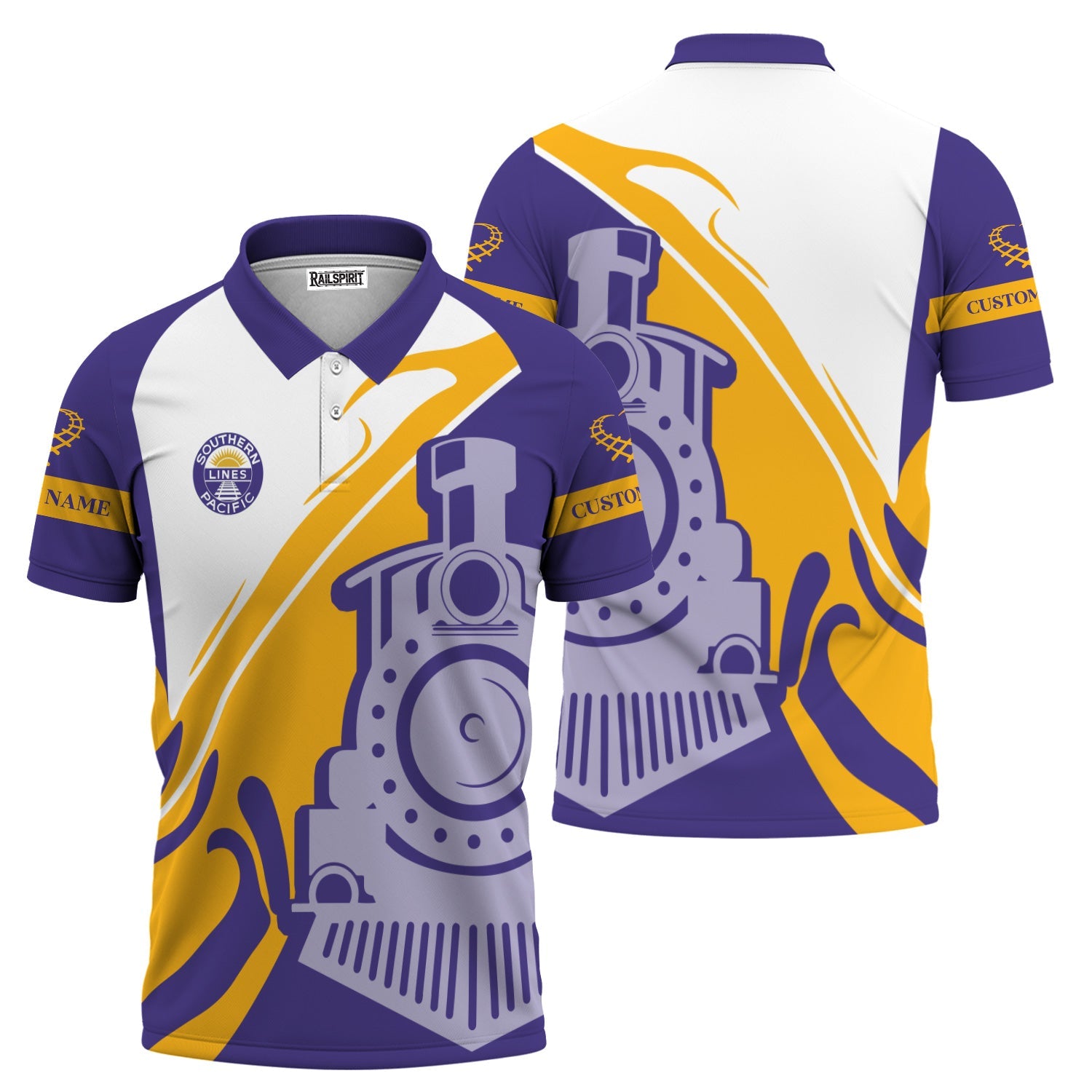 Railspirit Personalized Southern Pacific Railroad Polo Shirt Flame-Inspired Style Shirt Gift Idea For Train Lovers