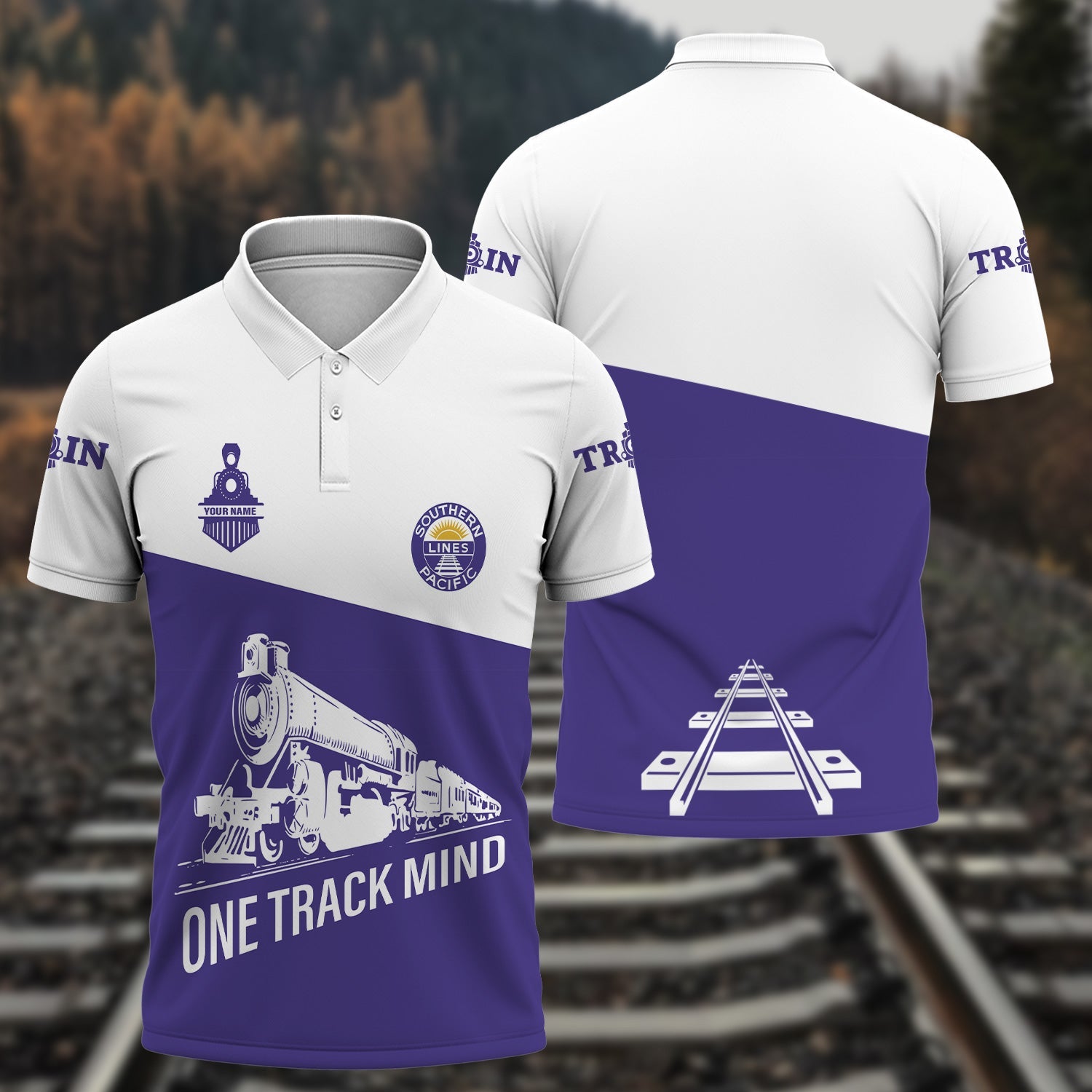 Railspirit Personalized Southern Pacific Railroad Polo Shirt One Track Mind Unisex Train Shirt Gift Idea For Train Lover