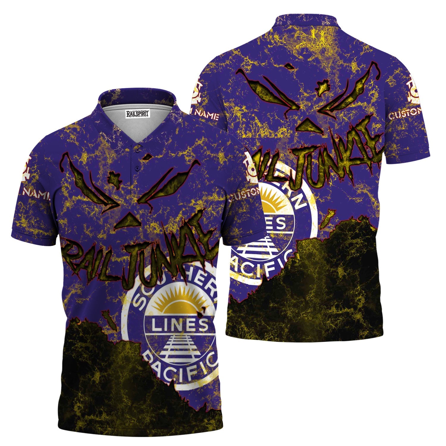 Railspirit Personalized Southern Pacific Railroad Polo Shirt Torn Graphic Style Train Shirt For Rail Junkie