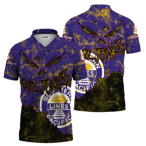 Railspirit Personalized Southern Pacific Railroad Polo Shirt Torn Graphic Style Train Shirt For Rail Junkie