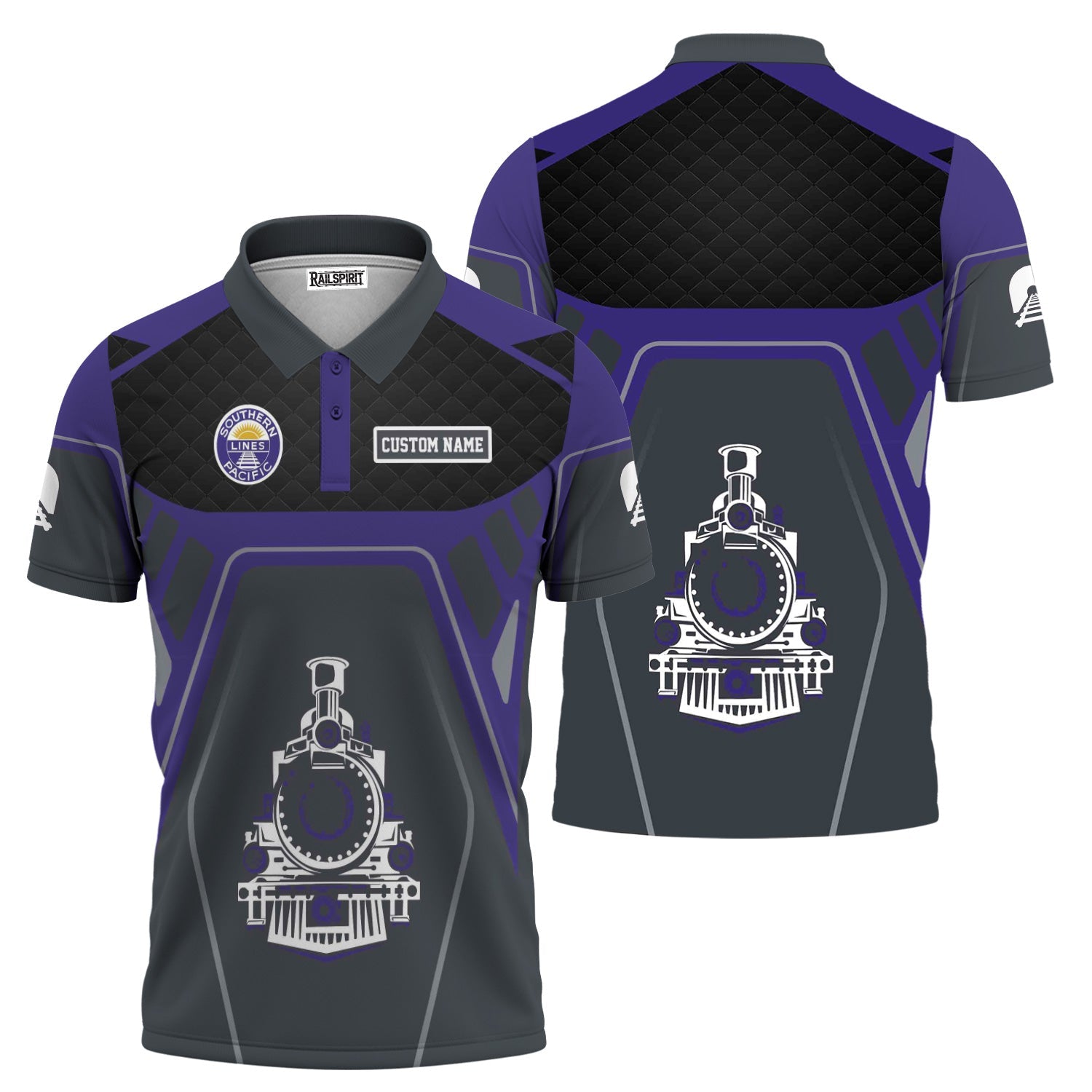 Railspirit Personalized Southern Pacific Railroad Polo Shirt Steam Locomotive Engine Graphic Train Shirt All Over Print