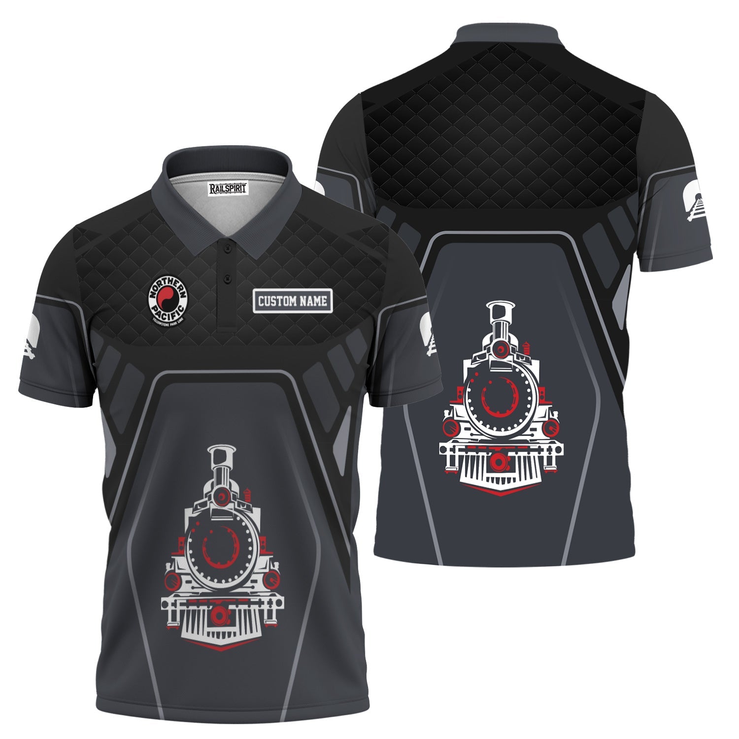 Railspirit Personalized Northern Pacific Railway Polo Shirt Steam Locomotive Engine Graphic Train Shirt All Over Print