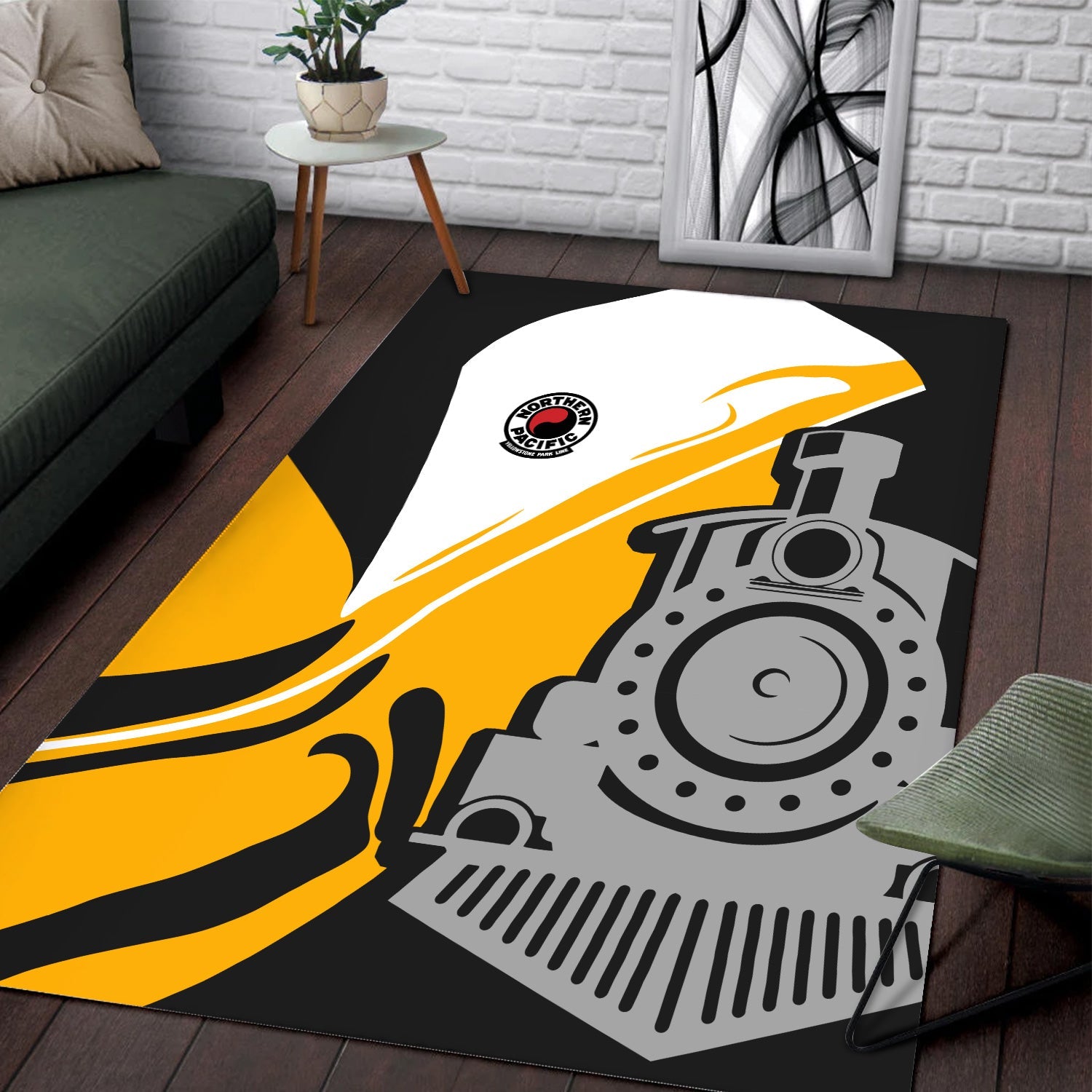 Railspirit Northern Pacific Railway Area Rug Flame-Inspired Style Rug Gift Idea For Train Lovers