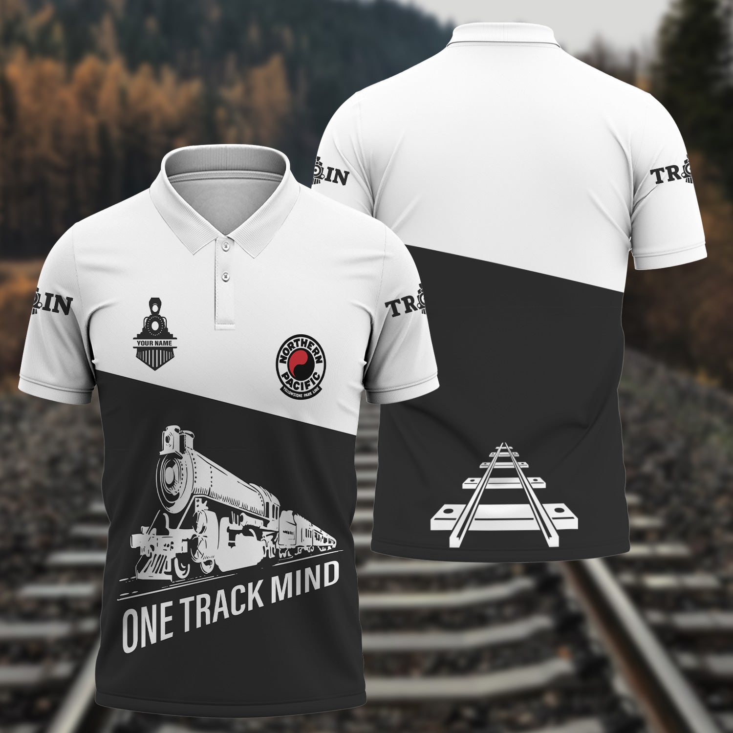 Railspirit Personalized Northern Pacific Railway Polo Shirt One Track Mind Unisex Train Shirt Gift Idea For Train Lover