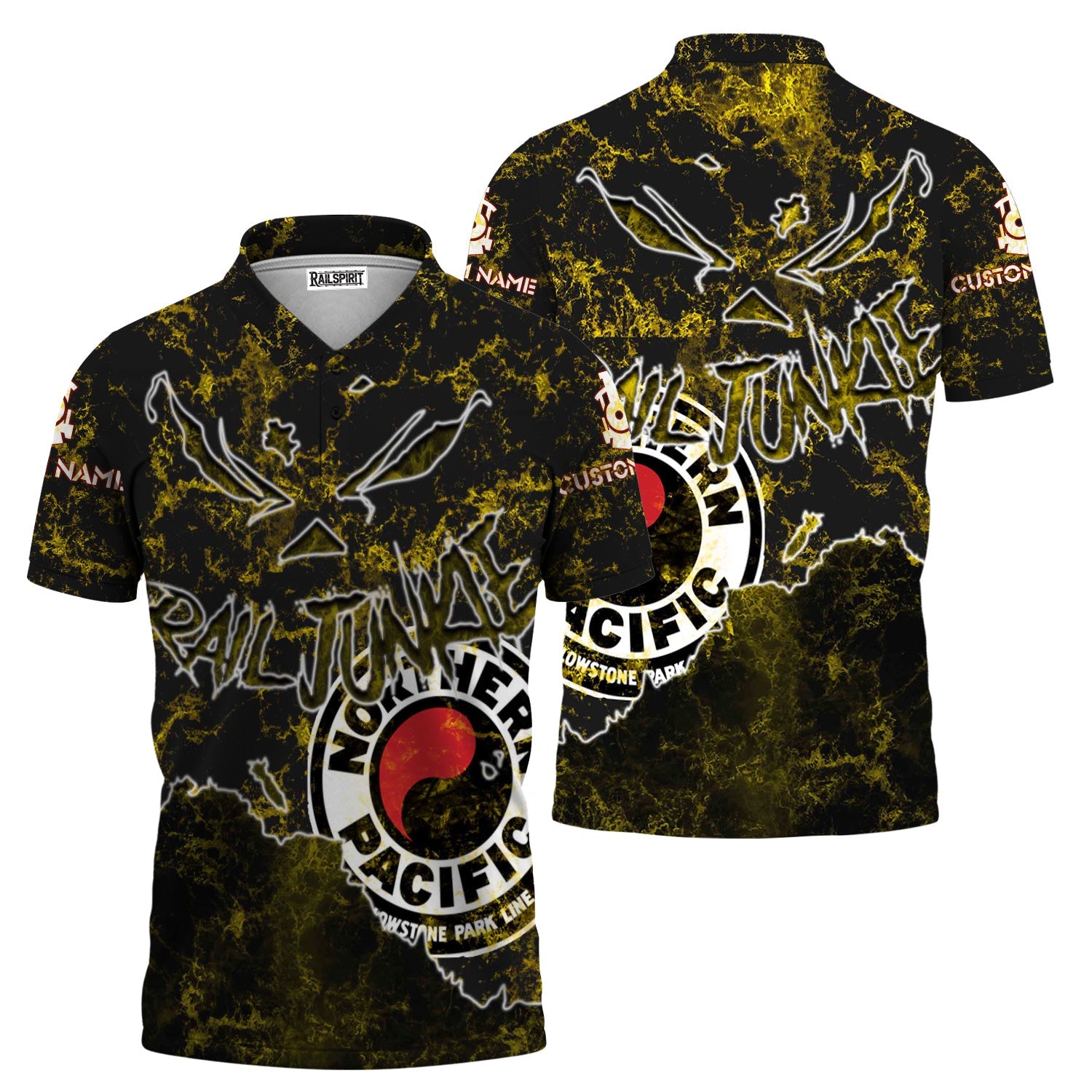Railspirit Personalized Northern Pacific Railway Polo Shirt Torn Graphic Style Train Shirt For Rail Junkie