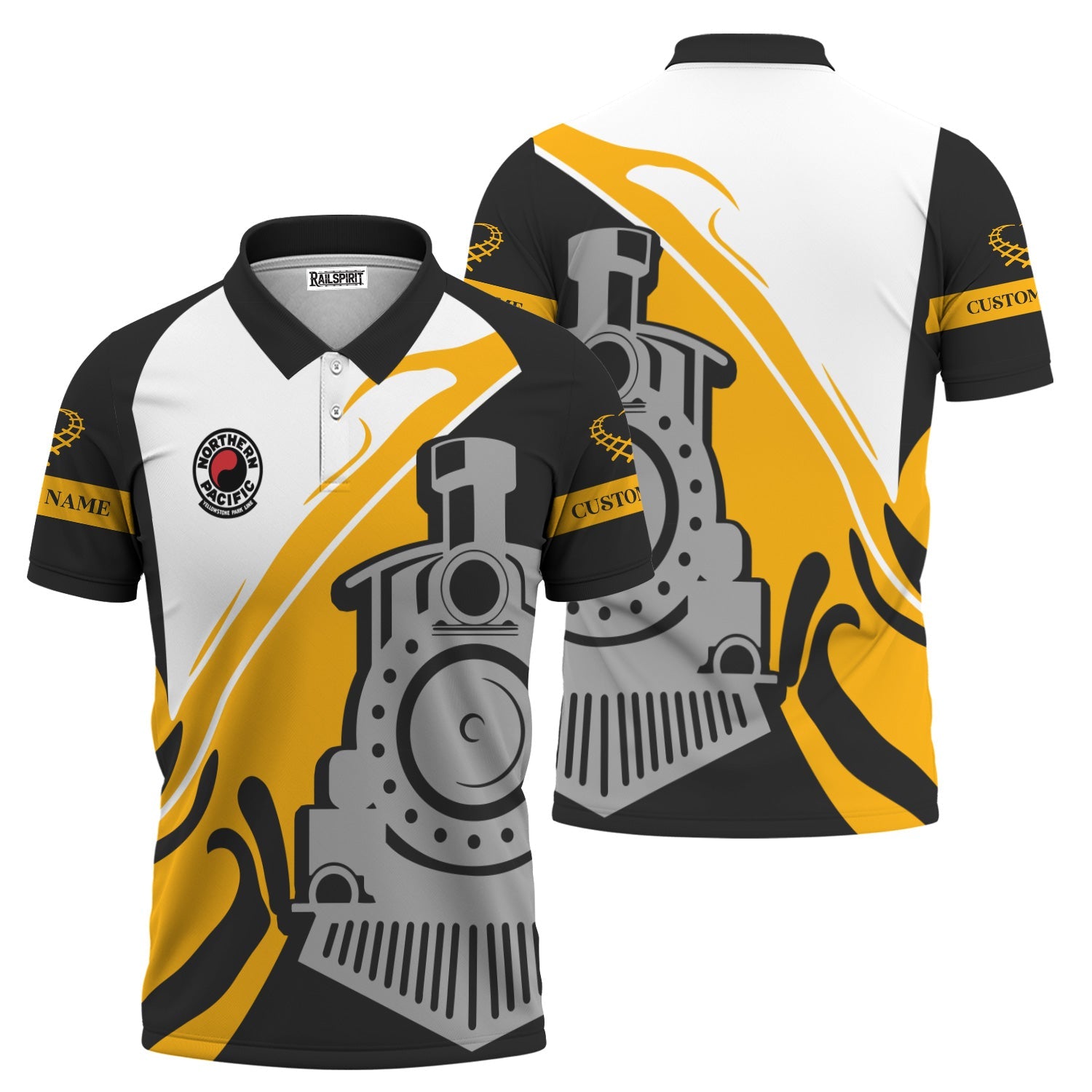 Railspirit Personalized Northern Pacific Railway Polo Shirt Flame-Inspired Style Shirt Gift Idea For Train Lovers