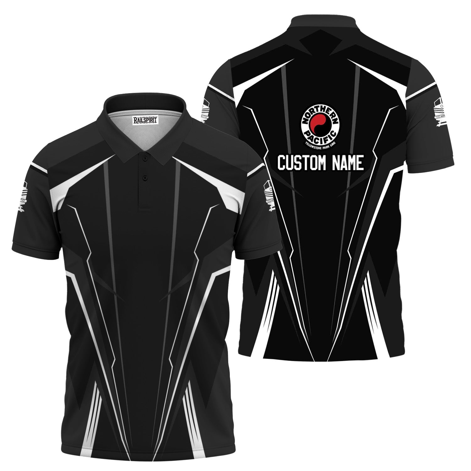 Railspirit Personalized Northern Pacific Railway Polo Shirt Lightning-Edge Design Train Shirt For Railroad Lovers