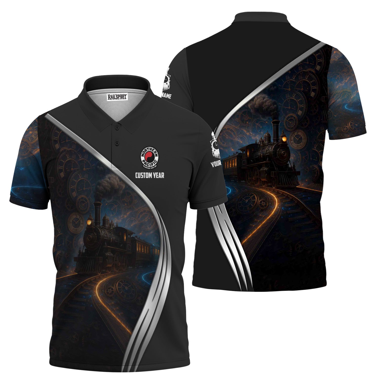 Railspirit Personalized Northern Pacific Railway Polo Shirt Steampunk Locomotive with Custom Year Train Shirt
