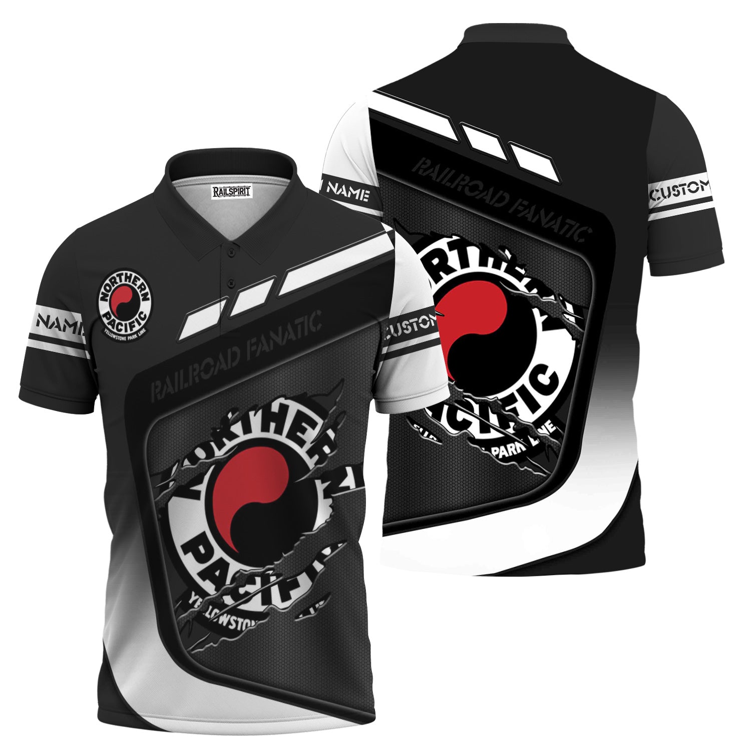 Railspirit Personalized Northern Pacific Railway Polo Shirt Ripped Texture Style Train Shirt For Railroad Fanatic