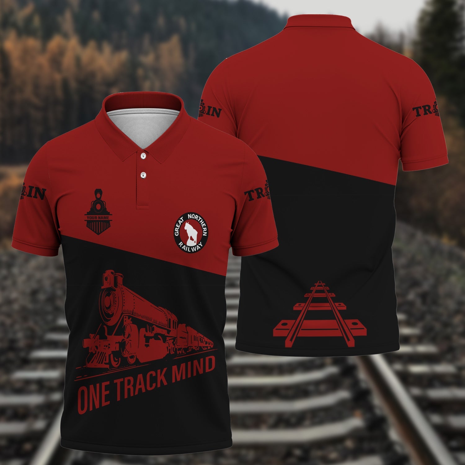 Railspirit Personalized Great Northern Railway Polo Shirt One Track Mind Unisex Train Shirt Gift Idea For Train Lover