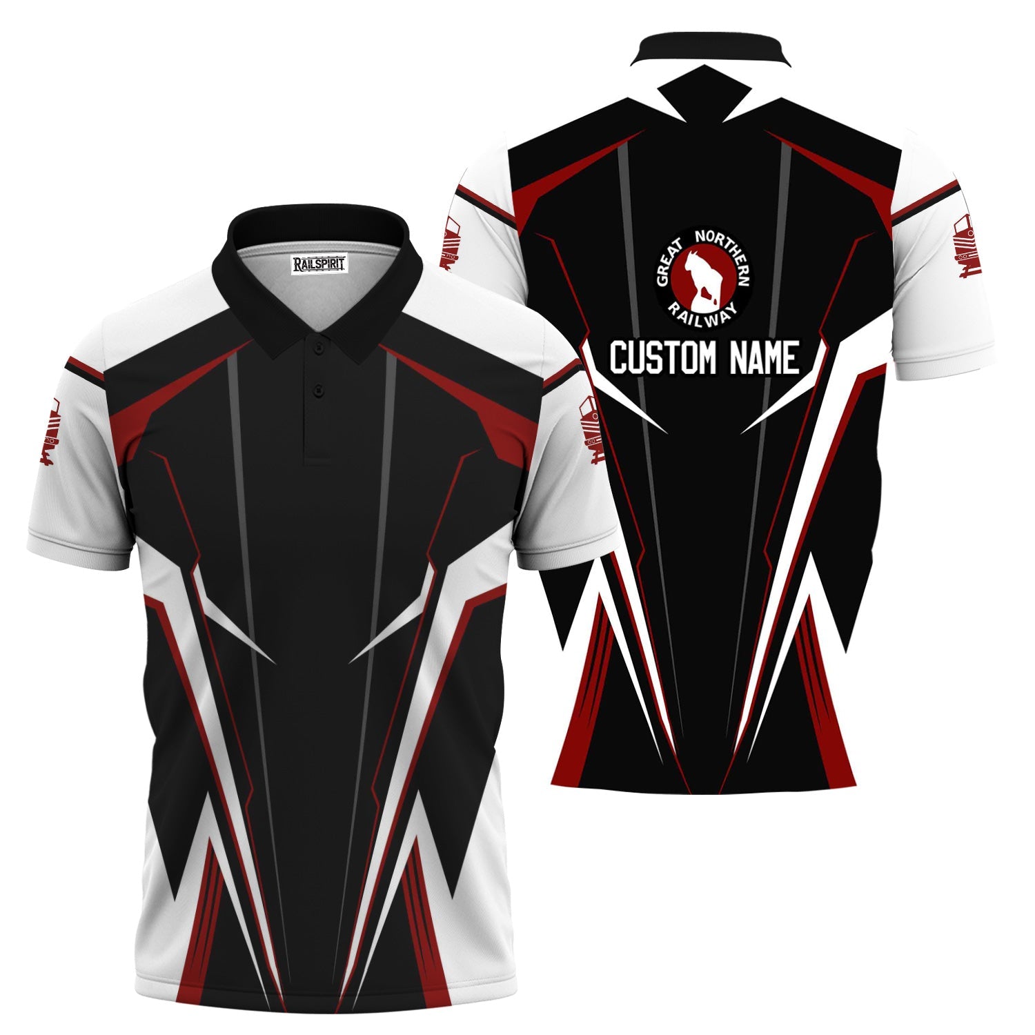 Railspirit Personalized Great Northern Railway Polo Shirt Lightning-Edge Design GNR Train Shirt For Railroad Lovers