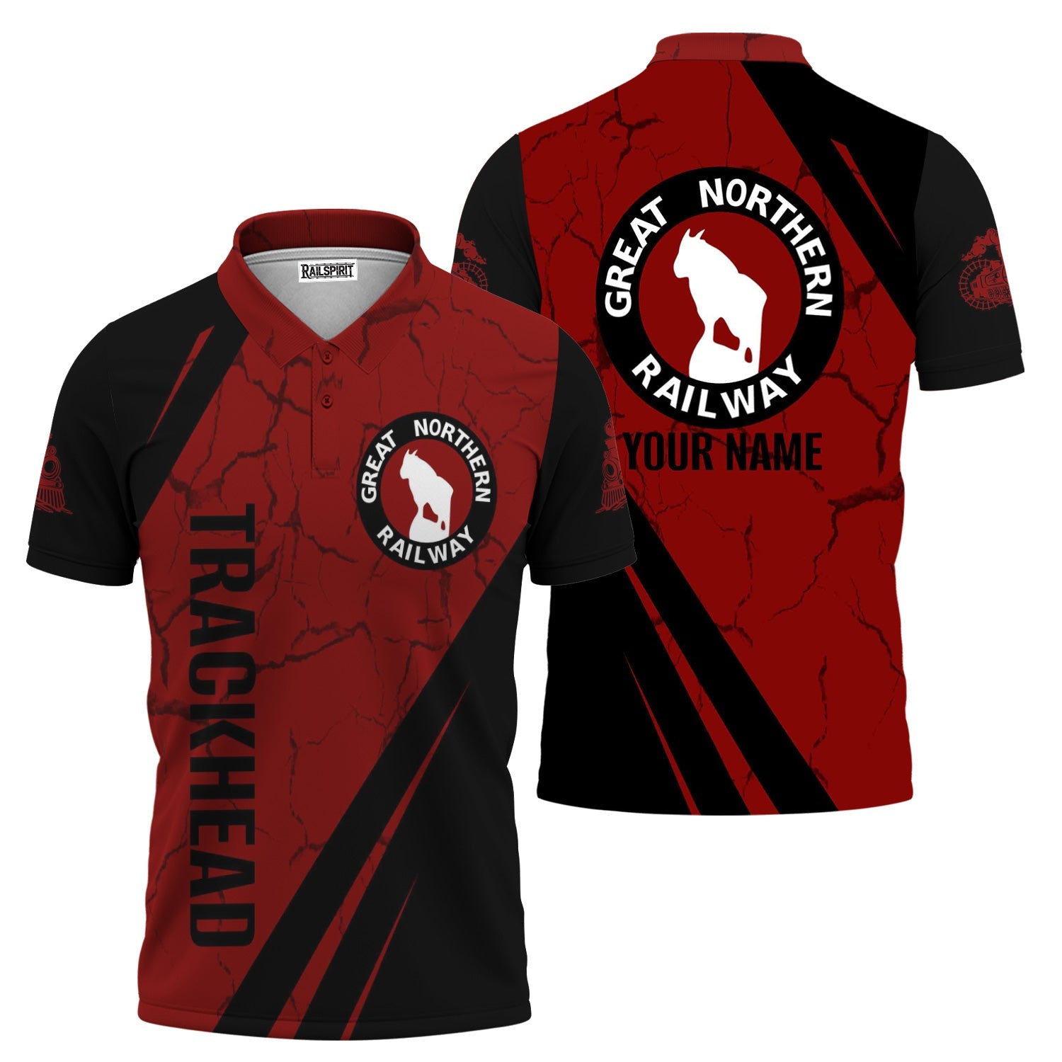 Railspirit Personalized Great Northern Railway Polo Shirt Crackle Texture Style GNR Train Shirt For Trackhead