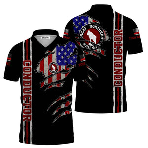 Railspirit Personalized Great Northern Railway Polo Shirt USA Flag Claw Art with Custom Job GNR Train Shirt