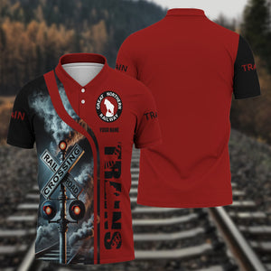Railspirit Personalized Great Northern Railway Polo Shirt Crossing Railroad Sign American Locomotive Train Shirt All Over Print