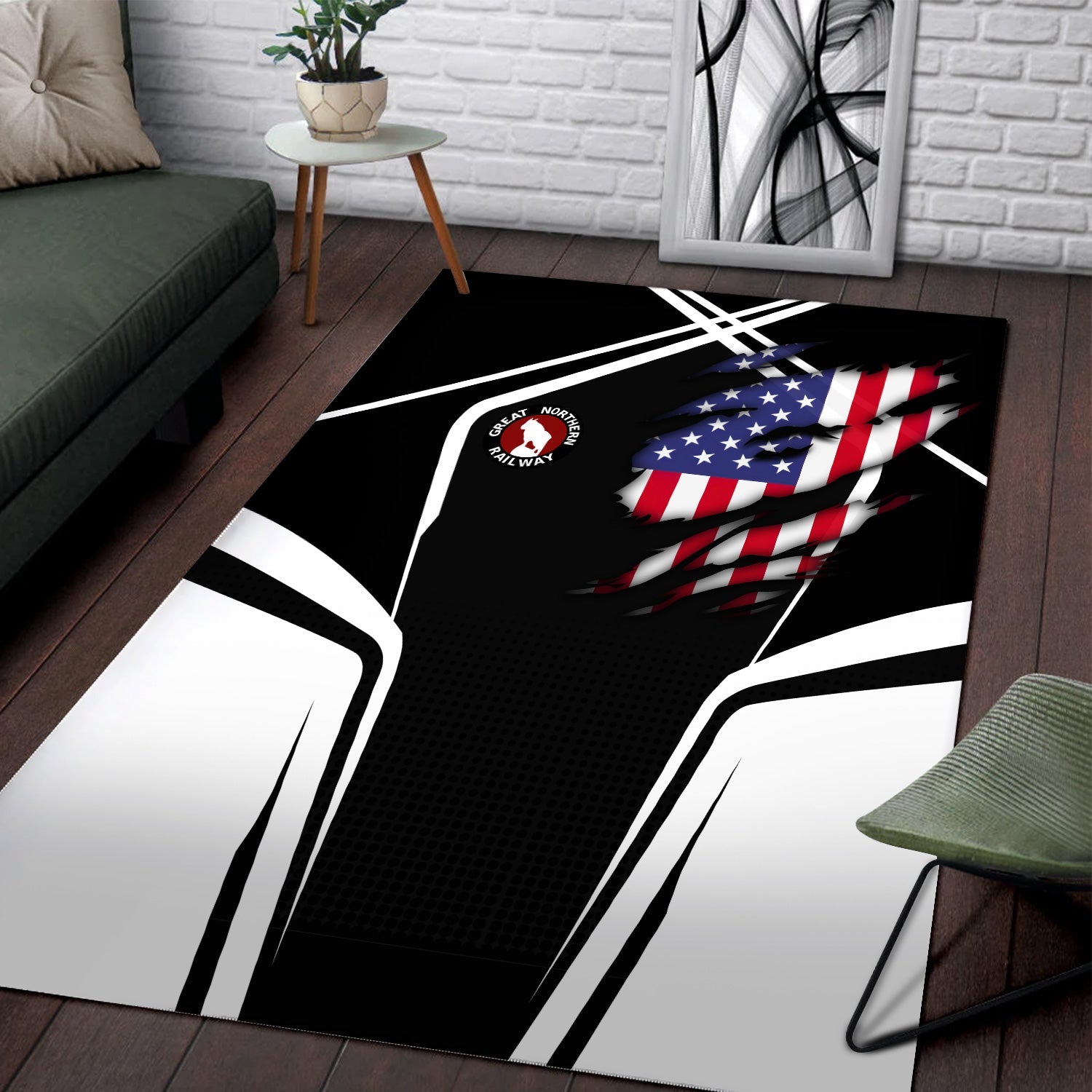 Railspirit Personalized Great Northern Railway Area Rug American Eagle Vintage Train GNR Rug