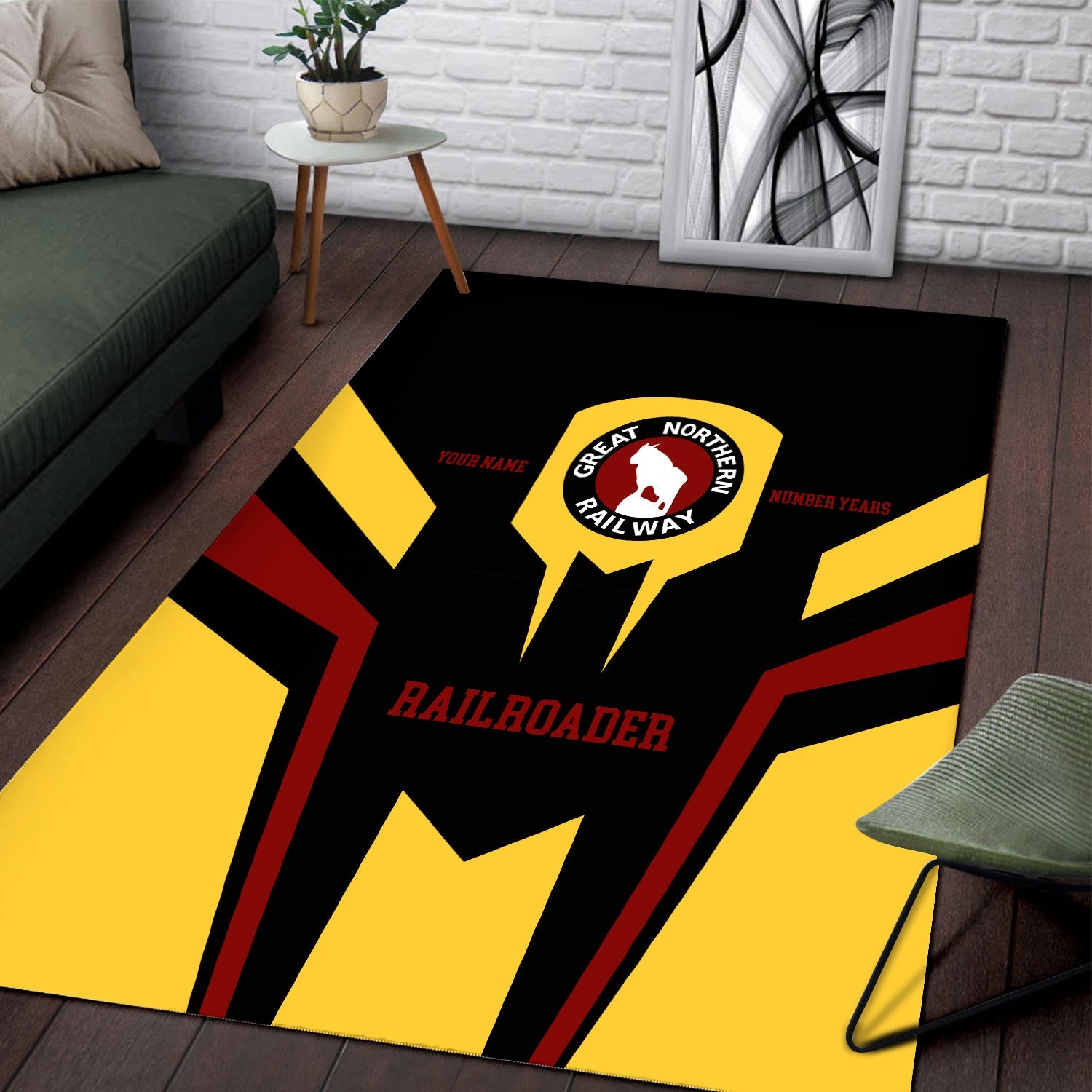Railspirit Personalized Great Northern Railway Area Rug Custom Year Railroader GNR Rug Gift Idea For Train Lover