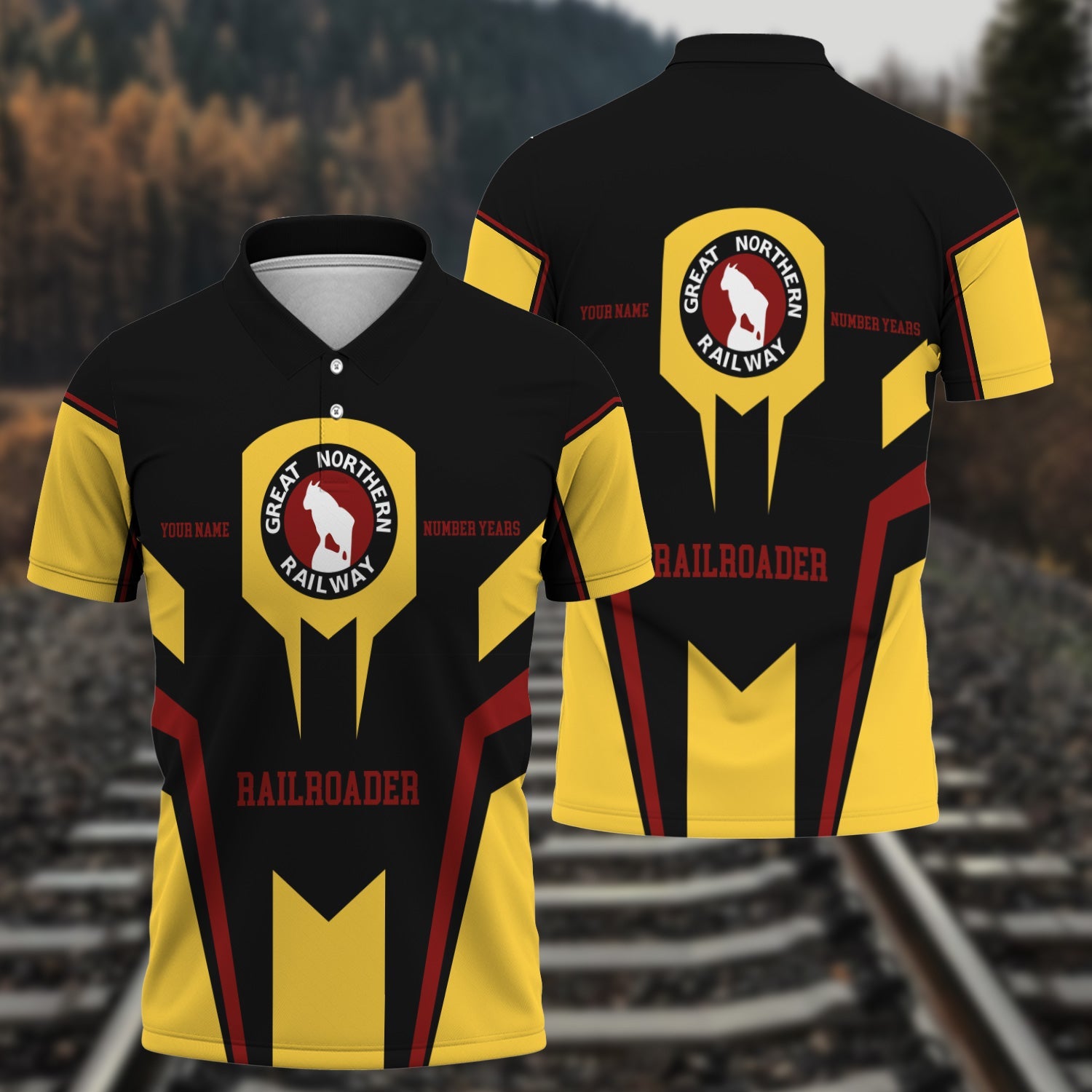 Railspirit Personalized Great Northern Railway Polo Shirt Custom Year Railroader GNR Shirt Gift Idea For Train Lover