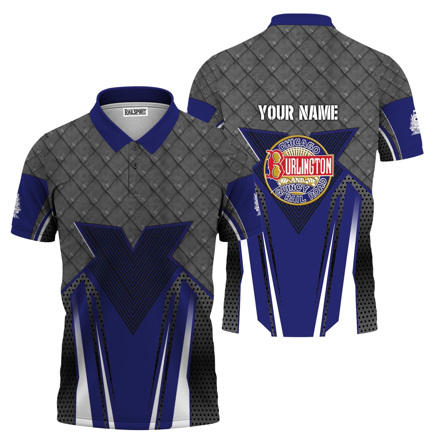 Railspirit Personalized Chicago, Burlington and Quincy Railroad Polo Shirt Rugged Steel Vibes Train Shirt All Over Print