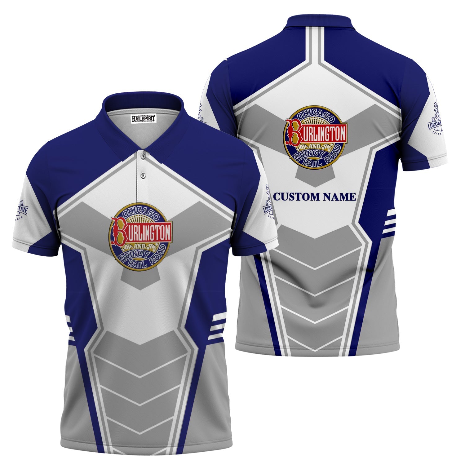 Railspirit Personalized Chicago, Burlington and Quincy Railroad Polo Shirt Engine-Inspired Style Train Shirt for Railroad Fanatic