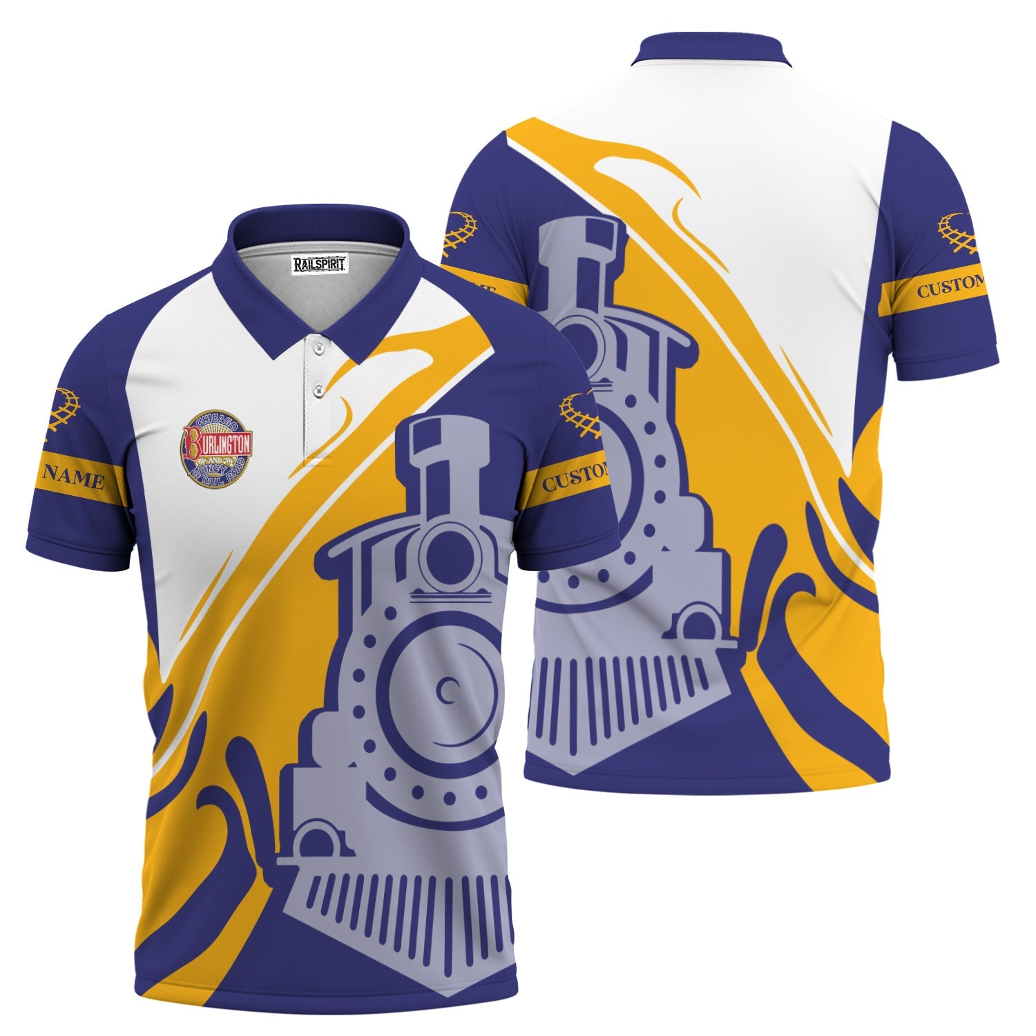 Railspirit Personalized Chicago, Burlington and Quincy Railroad Polo Shirt Flame-Inspired Style Shirt Gift Idea For Train Lovers