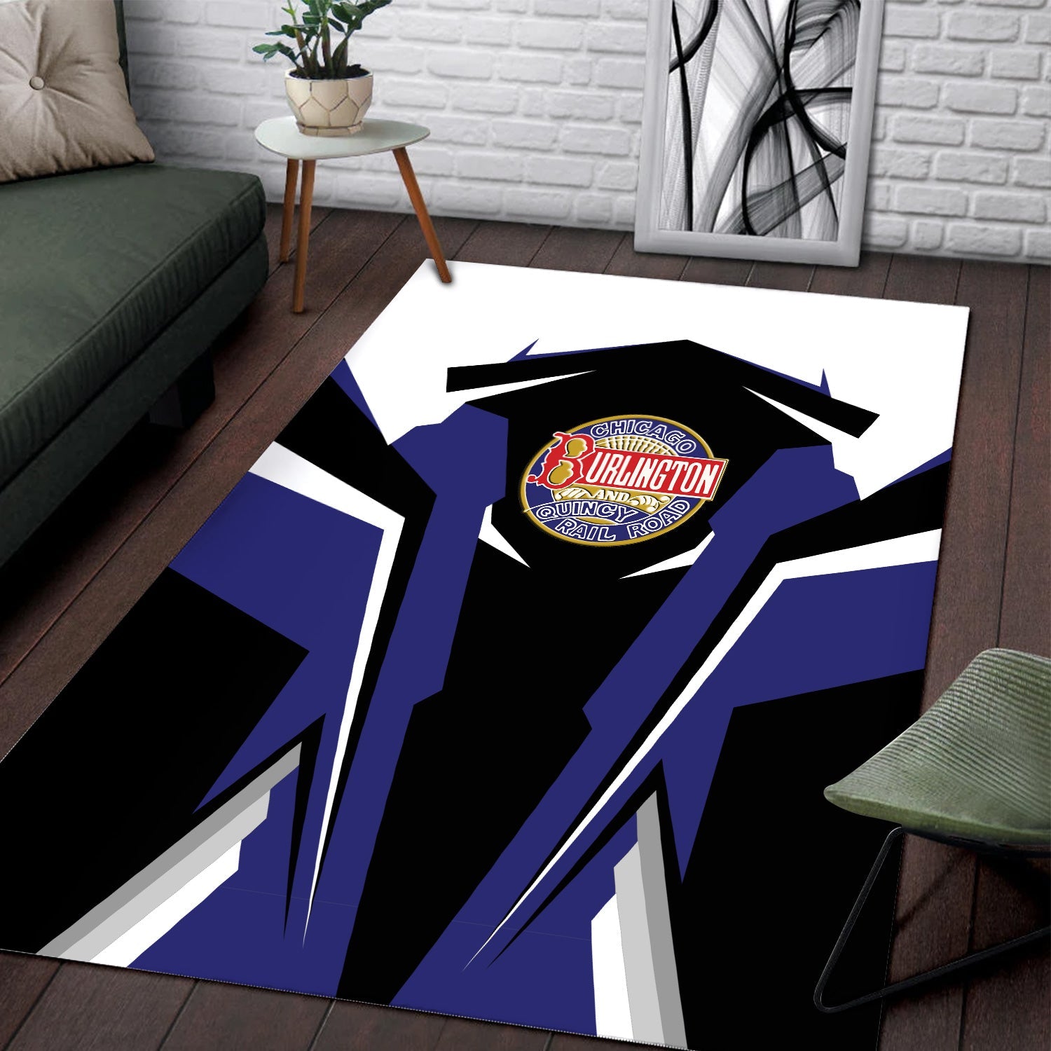 Railspirit Personalized Chicago, Burlington and Quincy Railroad Area Rug Strong Line Style  Train Area Rug Gift Idea For Train Lover