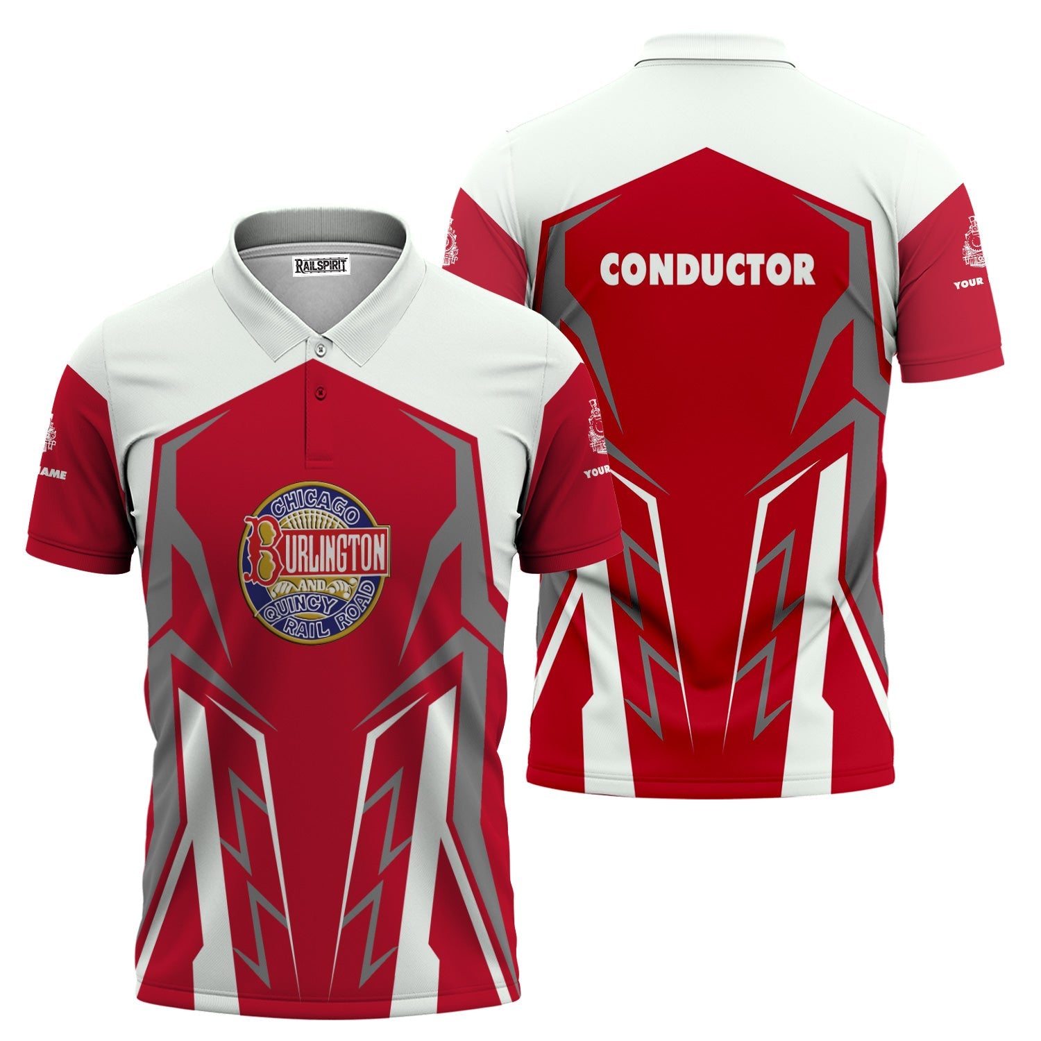 Railspirit Personalized Chicago, Burlington and Quincy Railroad Polo Shirt Futuristic Design with Custom Job Train Shirt